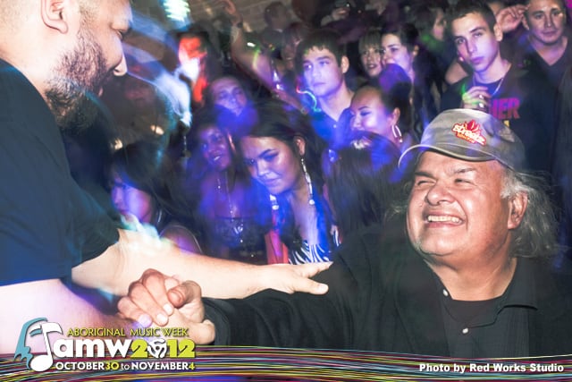 Gary Farmer congratulating A Tribe Called Red